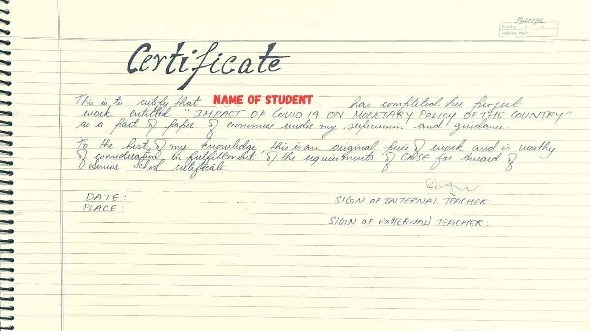 Certificate for economics project class 12